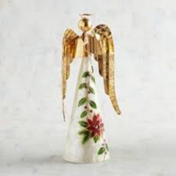 Pier 1 Capiz Poinsetta Angel christmas holiday tree topper - Picture 1 of 10